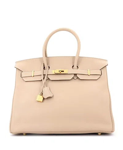 Pre-owned Pre-owned Hermes  Hermes Birkin 35 Handbag Light Clemence With Gold Hardware In Brown
