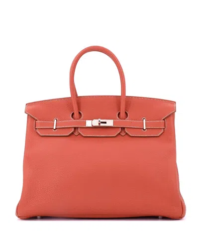 Pre-owned Pre-owned Hermes  Hermes Birkin 35 Handbag Orange Clemence With Palladium Hardware In Red