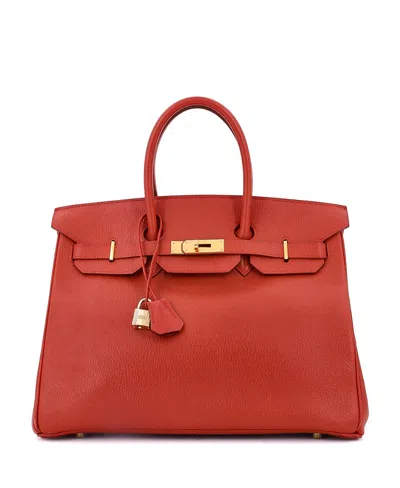 Pre-owned Pre-owned Hermes  Hermes Birkin 35 Handbag Red Ardennes With Gold Hardware