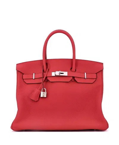 Pre-owned Pre-owned Hermes  Hermes Birkin 35 Handbag Red Clemence With Palladium Hardware
