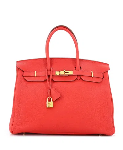 Pre-owned Pre-owned Hermes  Hermes Birkin 35 Handbag Red Togo With Gold Hardware In Geranium