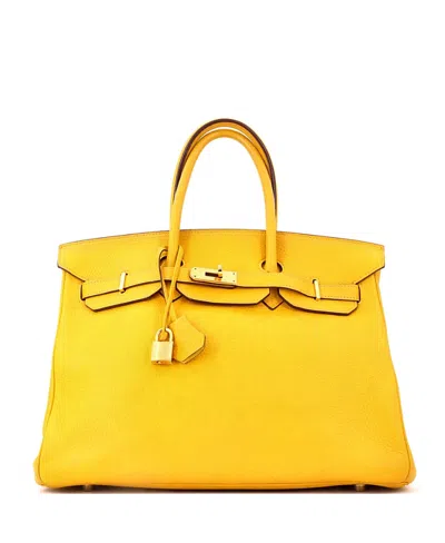 Pre-owned Pre-owned Hermes  Hermes Birkin 35 Handbag Yellow Togo With Gold Hardware