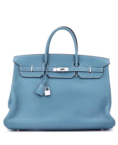 Pre-owned Pre-owned Hermes  Hermes Birkin 40 Handbag Blue Clemence With Palladium Hardware
