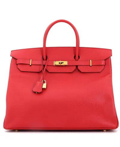 Pre-owned Pre-owned Hermes  Hermes Birkin 40 Handbag Red Veau Grain Lisse With Gold Hardware