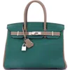 Pre-owned Hermes  Hermes Birkin Handbag Bicolor Togo With Brushed Palladium Hardware 30 In Green
