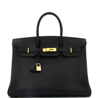 Pre-owned Hermes  Hermes Birkin Handbag Black Ardennes With Gold Hardware 35