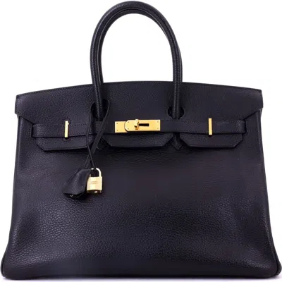 Pre-owned Hermes  Hermes Birkin Handbag Black Ardennes With Gold Hardware 35