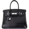Pre-owned Hermes  Hermes Birkin Handbag Black Box Calf With Palladium Hardware 30 In Black