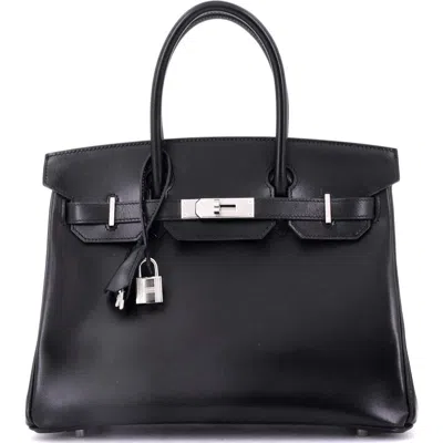 Pre-owned Hermes  Hermes Birkin Handbag Black Box Calf With Palladium Hardware 30