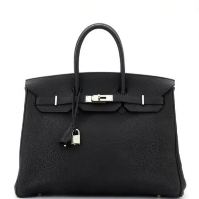 Pre-owned Hermes  Hermes Birkin Handbag Black Clemence With Palladium Hardware 35