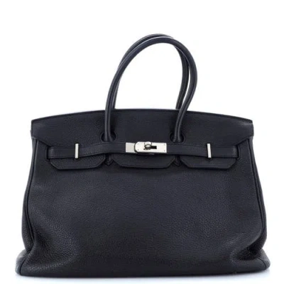 Pre-owned Hermes  Hermes Birkin Handbag Black Clemence With Palladium Hardware 35