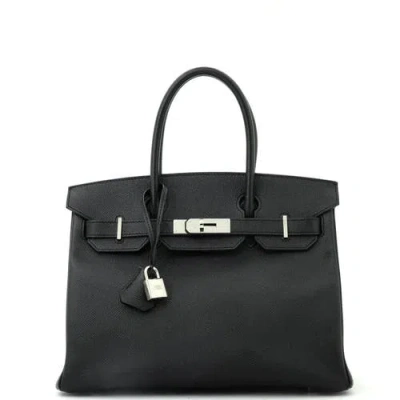 Pre-owned Hermes  Hermes Birkin Handbag Black Epsom With Palladium Hardware 30