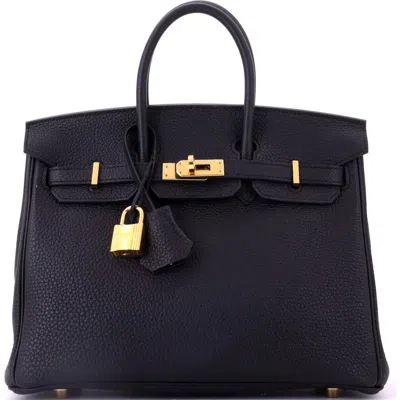 Pre-owned Hermes  Hermes Birkin Handbag Black Togo With Gold Hardware 25 In Purple