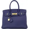 Pre-owned Hermes  Hermes Birkin Handbag Blue Clemence With Gold Hardware 30 In Blue