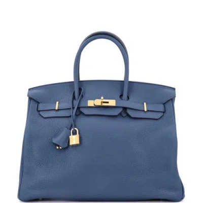 Pre-owned Hermes  Hermes Birkin Handbag Blue Clemence With Gold Hardware 35