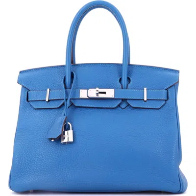 Pre-owned Hermes  Hermes Birkin Handbag Blue Clemence With Palladium Hardware 30