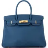 Pre-owned Hermes  Hermes Birkin Handbag Blue Epsom With Gold Hardware 30 In White