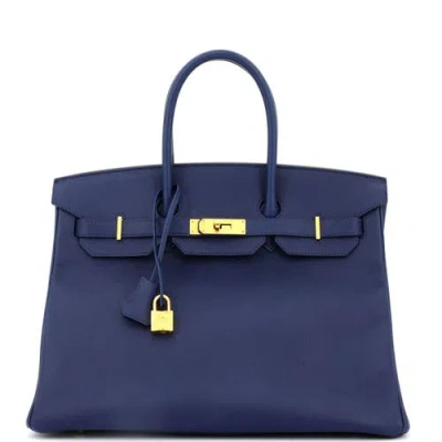 Pre-owned Hermes  Hermes Birkin Handbag Blue Epsom With Gold Hardware 35