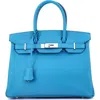 Pre-owned Hermes  Hermes Birkin Handbag Blue Epsom With Palladium Hardware 30 In Blue