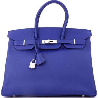 Pre-owned Hermes  Hermes Birkin Handbag Blue Epsom With Palladium Hardware 35 In Purple