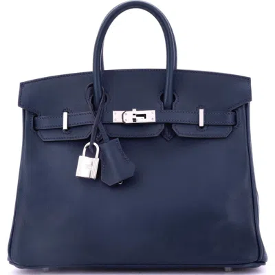 Pre-owned Hermes  Hermes Birkin Handbag Blue Swift With Palladium Hardware 25