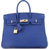 Pre-owned Hermes  Hermes Birkin Handbag Blue Togo With Gold Hardware 25 In Blue