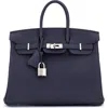 Pre-owned Hermes  Hermes Birkin Handbag Blue Togo With Palladium Hardware 25 In Blue