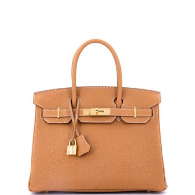 Pre-owned Hermes  Hermes Birkin Handbag Brown Clemence With Gold Hardware 30