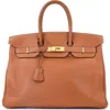 Pre-owned Hermes  Hermes Birkin Handbag Brown Clemence With Gold Hardware 35