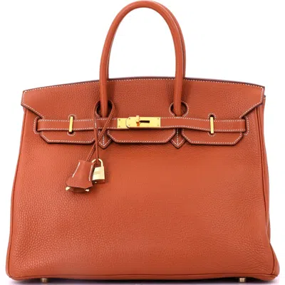 Pre-owned Hermes  Hermes Birkin Handbag Brown Clemence With Gold Hardware 35 In Purple