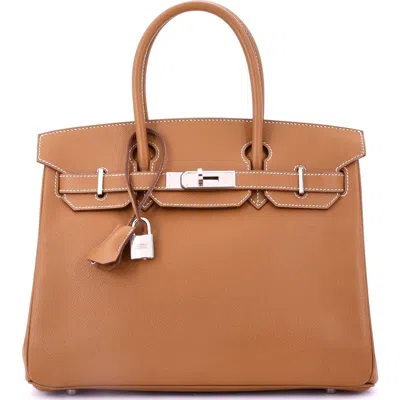 Pre-owned Hermes  Hermes Birkin Handbag Brown Epsom With Palladium Hardware 30 In Gold