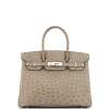 Pre-owned Hermes  Hermes Birkin Handbag Brown Ostrich With Palladium Hardware 30 In Brown