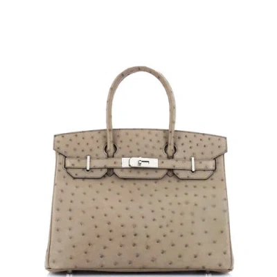 Pre-owned Hermes  Hermes Birkin Handbag Brown Ostrich With Palladium Hardware 30