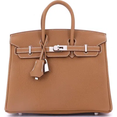 Pre-owned Hermes  Hermes Birkin Handbag Brown Togo With Palladium Hardware 25 In Gold