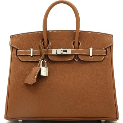 Pre-owned Hermes  Hermes Birkin Handbag Brown Togo With Palladium Hardware 25 In Gold