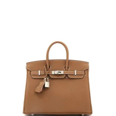Pre-owned Hermes  Hermes Birkin Handbag Brown Togo With Palladium Hardware 25 In Gold