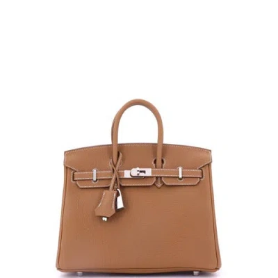 Pre-owned Hermes  Hermes Birkin Handbag Brown Togo With Palladium Hardware 25 In Gold
