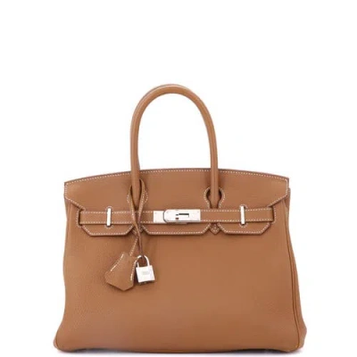 Pre-owned Hermes  Hermes Birkin Handbag Brown Togo With Palladium Hardware 30 In Gold