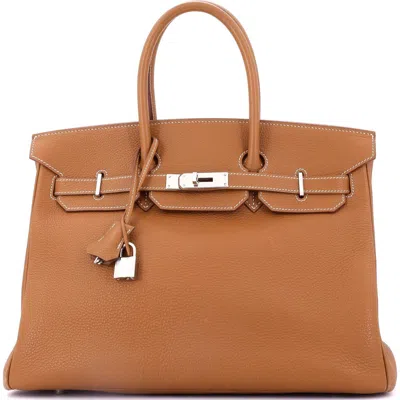 Pre-owned Hermes  Hermes Birkin Handbag Brown Togo With Palladium Hardware 35 In Gold