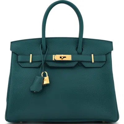 Pre-owned Hermes  Hermes Birkin Handbag Green Clemence With Gold Hardware 30