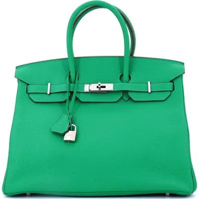 Pre-owned Hermes  Hermes Birkin Handbag Green Clemence With Palladium Hardware 35