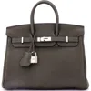 Pre-owned Hermes  Hermes Birkin Handbag Green Togo With Palladium Hardware 25 In Burgundy