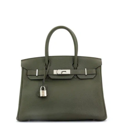 Pre-owned Hermes  Hermes Birkin Handbag Green Togo With Palladium Hardware 30 In Brown