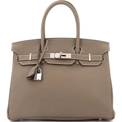 Pre-owned Hermes  Hermes Birkin Handbag Grey Clemence With Palladium Hardware 30 In Brown