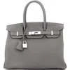 Pre-owned Hermes  Hermes Birkin Handbag Grey Clemence With Palladium Hardware 30 In Gray