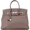 Pre-owned Hermes  Hermes Birkin Handbag Grey Clemence With Palladium Hardware 35 In Brown