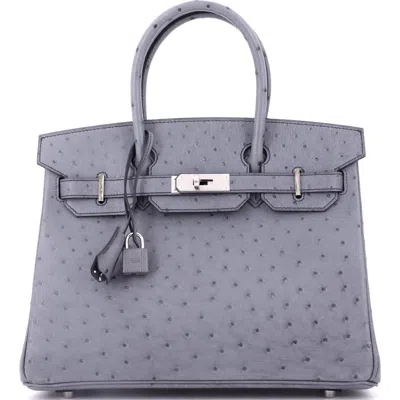 Pre-owned Hermes  Hermes Birkin Handbag Grey Ostrich With Palladium Hardware 30 In Gray