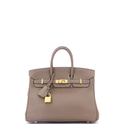 Pre-owned Hermes  Hermes Birkin Handbag Grey Swift With Gold Hardware 25 In Brown