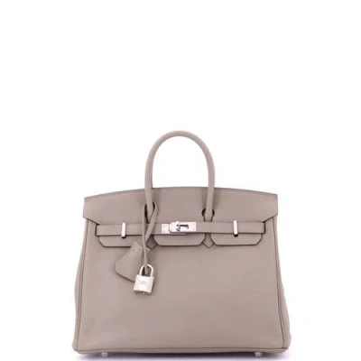 Pre-owned Hermes  Hermes Birkin Handbag Grey Swift With Palladium Hardware 25 In Gray