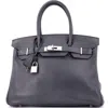 Pre-owned Hermes  Hermes Birkin Handbag Grey Swift With Palladium Hardware 30 In Blue